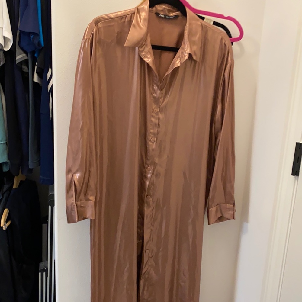 Zara Shirt Dress Metallic Pink Size L